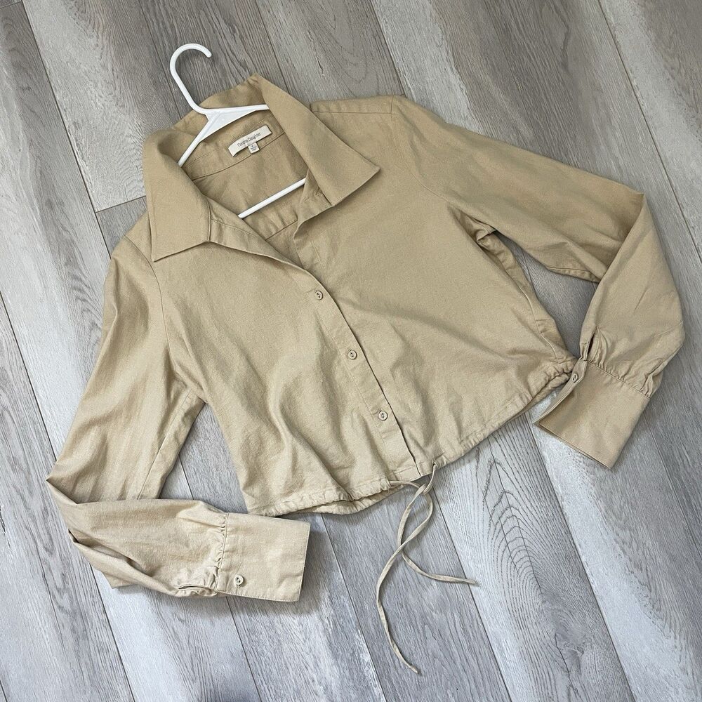 Favorite Daughter Shirt parker linen crop button up womens Beige (medium) chic